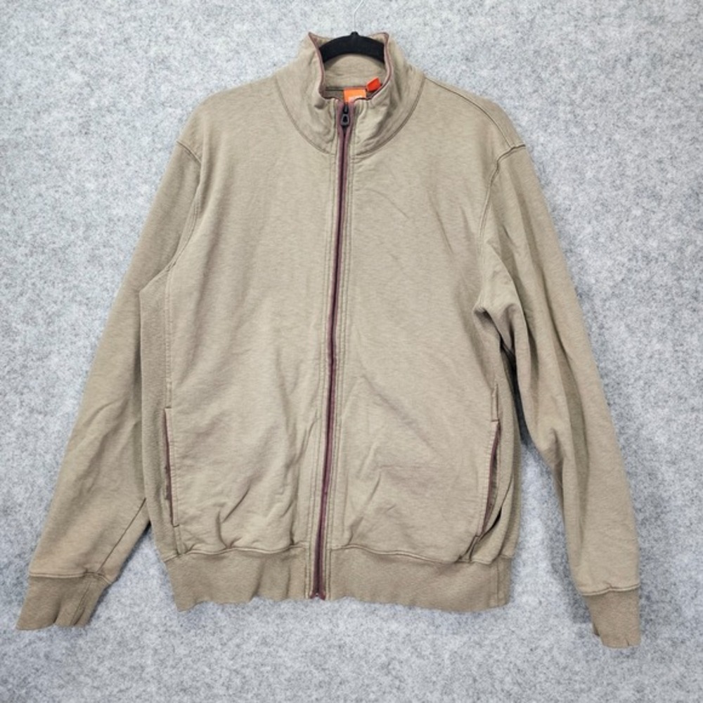 Hugo Boss Jacket Mens Large Tan Full Zip Track Sweatshirt High Neck‎ BOSS Orange